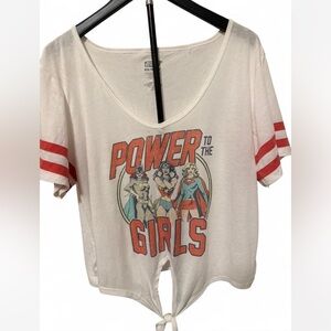 Power to the Girls Tie-Front Tee - White with Red